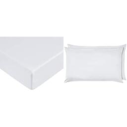 Amazon Basics Microfibre Fitted Sheet, King, Bright White & Microfibre Pillowcases, Bright White – Set of Two