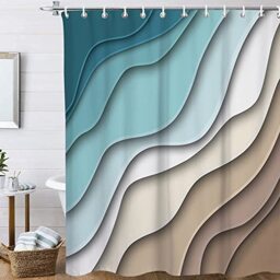 Kopeme BestLives Shower Curtains for Bathroom Geometric Ocean Bathroom Curtain Turquoise Teal Ombre Brown Abstract Beach Waterproof Bath Curtain Decorative Bathtub Accessories 72 x 72 Inch