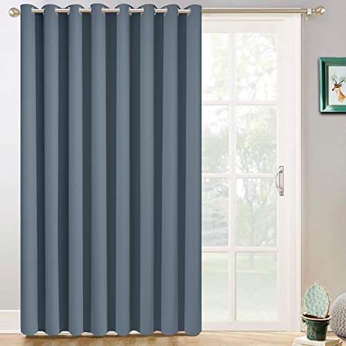 Yakamok 100% Blackout Thermal Insulated Curtains, Noise Reducing Barrier Panel for Sliding Glass Door, Full Light Blocking Patio Door Drapery for Patio/Living Room, W100 x L84, Stone Blue, 1 Panel