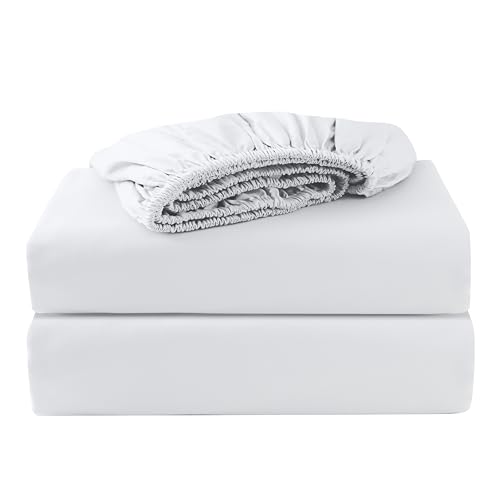 "2 Pack Twin Fitted Sheets Only, 100% Egyptian Cotton, White - 600 Thread Count Sateen, Ultra Soft 16"" Deep Pocket Bottom Sheet, Breathable Comfy, Hotel Quality, Snug-Fit, Durable"