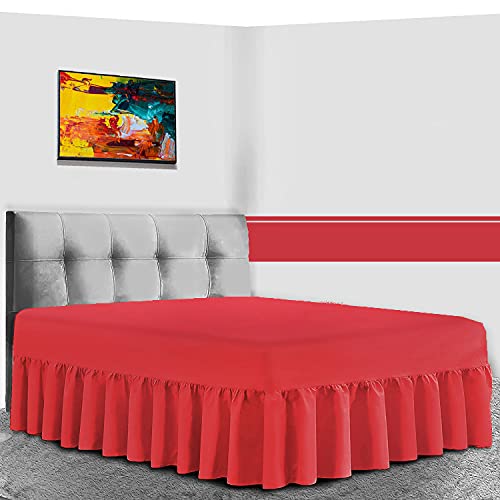 GC GAVENO CAVAILIA Percale Extra Deep Fitted Valance Sheet, Non Iron Frilled Sheets, Easy Care Plain Dyed Bedding 180 TC, King, Red