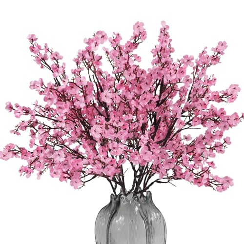 NAHUAA 6 Pcs Baby's Breath Artificial Flowers Pink Real Touch Silk Flowers Faux Gypsophila Bouquet Fake Floral Arrangement for Home Wedding Bouquets Party Table Centerpieces Christmas Decor