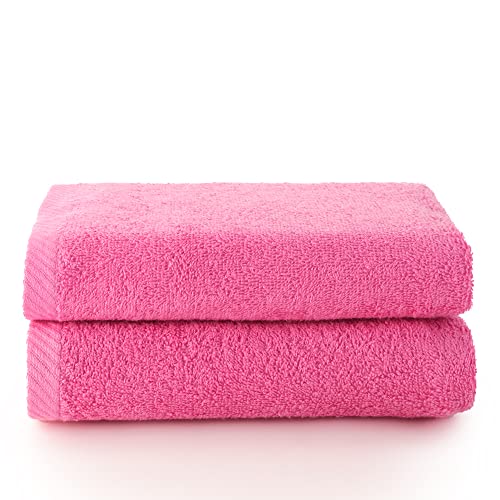 Top Towel - Plus - Large Bath Towels - Bathroom Towels - 2 Hand or Sink Towels - 50 x 100 cm - 100% Cotton - Strawberry