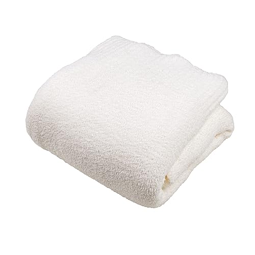 JOOJA Cuddly Knitted Blanket Plush Fluffy Soft Blankets Queen Size Luxury Bed Blanket 90x90 Inch Cream