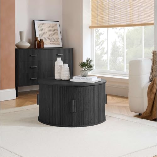Birlea Axel Black Round Fluted Coffee Table With Storage