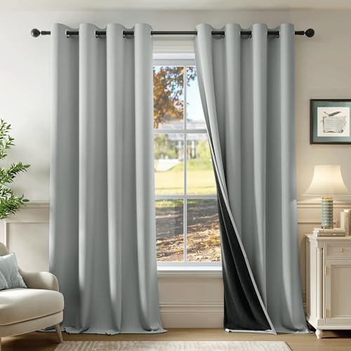 Beauoop Grey 100% Blackout Curtains 84 Inch Long 2 Panels for Bedroom Living Room Solid Room Darkening Thermal Insulated Soundproof Energy Saving Grommet Top Window Treatment Drapes,52x84 2 Set
