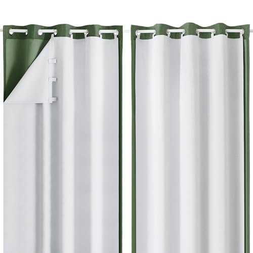 "Aiyufeng 2 Panels 100% Blackout Curtain Liners for 63 Inch Curtains, Each 50"" Wx58 L, 2 Liners Per Set With 18 Pieces Rings, Greyish White for Small Window"