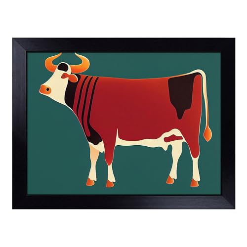 Lap Tray with Bean Bag Cushion, Lovely Cow Abstract - Handmade in the UK, Raised Wooden Edge, Padded Cushion, Heat-Resistant Wipe-Clean Surface, for Meals, Laptops and Crafts