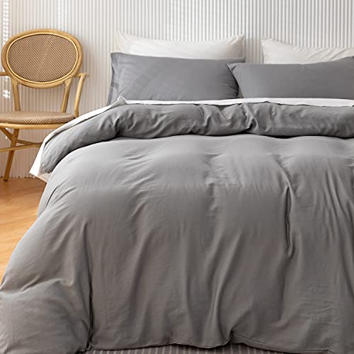 "HeimenAogo Egyptian Cotton Duvet Cover Set Queen, Ultra Soft and Breathable Comforter Cover with Zipper Closure, High Thread Count Long Staple Cotton Blanket Cover 3pcs (90'??90""), Alloy Gray"