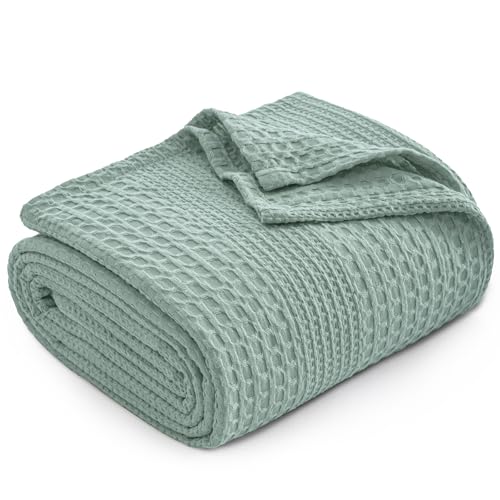"PHF Lightweight Waffle Weave Blanket Twin Size, Breathable & Ultra Soft, 66""x 90"" Soft & Cozy Thin Blanket for Spring & Summer & Hot Sleepers, Bed, Home Decor - Aqua Gray"