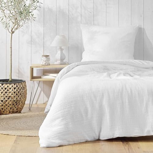 Douceur d'Intérieur, 2-Piece Bedding Set (140 x 200 cm) Angelia White, 1 Face Cotton and 1 Side Cotton Gauze
