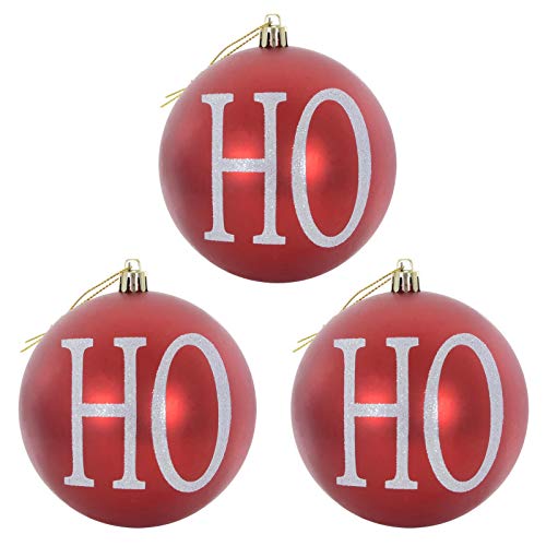 Mr Crimbo Pack of 3 HOHOHO Glitter Christmas Tree Baubles Decorations - Red