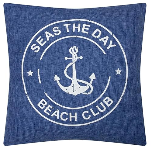 Nauticalia Denim-style Seas the Day Cushion, blue, 40cm