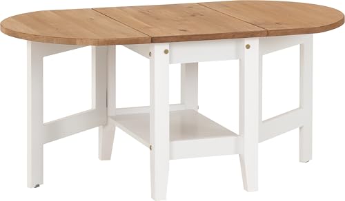 Seconique Santos Drop Leaf Coffee Table in White/Distressed Waxed Pine