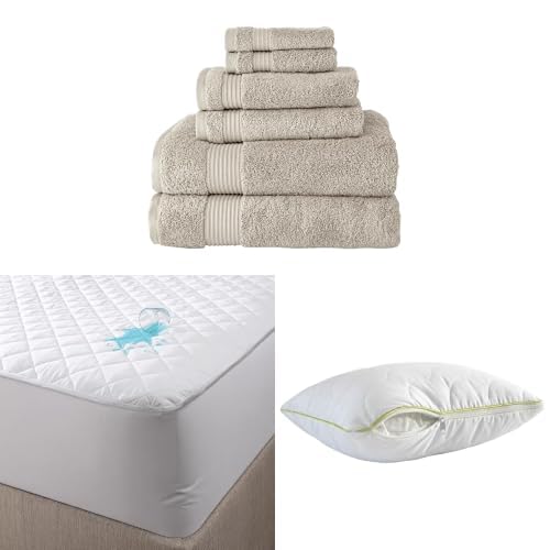 BERIBO Serenity Towel Set with Pillow & Mattress Protector (Single, Brown Rice)