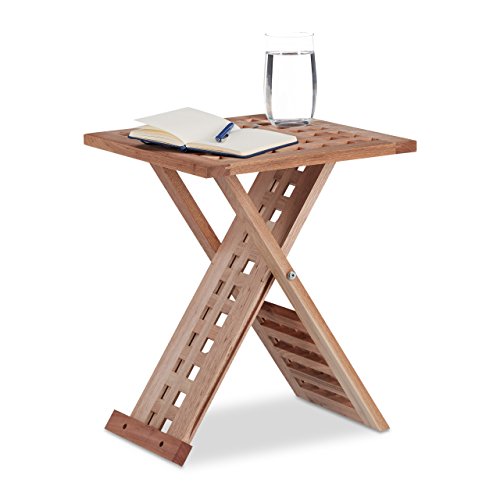 Relaxdays Folding Side Table, Foldable Coffee Table Walnut, Small Nightstand, Square, HWD: 40.5 x 33 x 33 cm, Natural