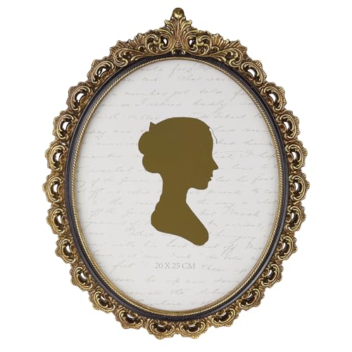 Sunlit Vintage Picture Frame 8x10 Inch, Oval Antique Photo Frames with Glass Front, Luxury Photo Display, Tabletop Wall Hanging, Gift Ideas, Gold and Black