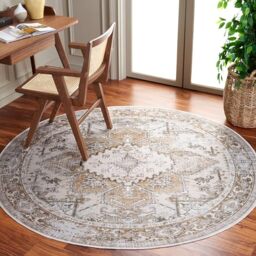 Safavieh Traditional Rug Ideal for High Traffic Areas - Machine Washable and Non Slip - Arizona Collection, Short Pile, in Beige and Gold, 122 X 122 cm
