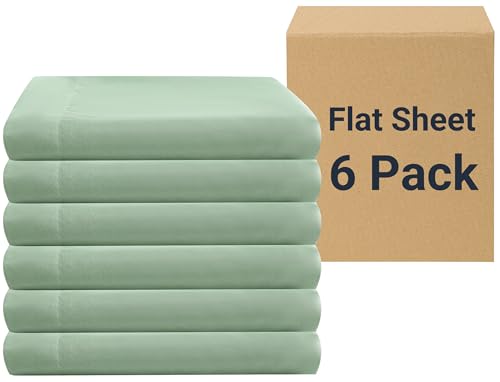 "ZPECC Flat Sheets Only - 6 Pack Soft Microfiber Sheets, Bedding Essentials with Color-Coded Label for Hosts of Hotel, Motel, Rental Properties or Airbnb (Sage Green, King 105""x102"")"