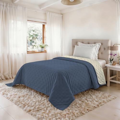 Summer Quilt Water Washed Microfibre Duvet Quilt and 100 g Filling Single 160 x 250 cm - Blue/Sabbia