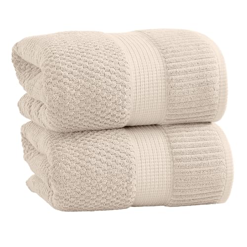 NY Loft 100% Cotton 2 Pack Bath Sheet Towel Set - Super Soft & Absorbent Quick-Dry Oversize Bath Towels -Textured And Durable (Sand - Bath Sheets (2 Pack))