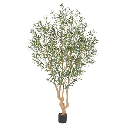 Nafresh Majestic Faux Olive Tree 7 feet ??? Artificial Olive Tree Indoor & Outdoor with Lifelike Leaves & Textured Branches for Living Room, Office, Entryway,Patio