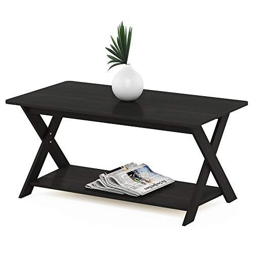 Furinno MODERN SIMPLISTIC Coffee Table, Rectangle Modern Coffee Table with X-Legs, Criss-Crossed Side Table, for Living Room, Bedroom, Home Office, Espresso