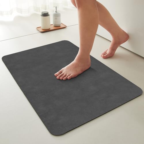 "Bath Mat, Bathroom Rugs Non Slip Washable Thin Absorbent Quick Dry Bath Mat Fits Under Door Bathroom Floor Mat Perfect for Bath, Shower, or Sink 16""x24"" Dark Grey"
