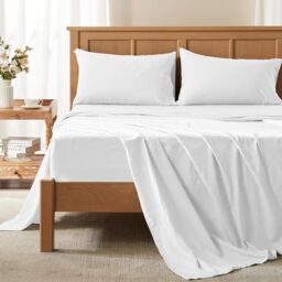 "Comfort Spaces Coolmax Moisture Wicking Sheet Set Soft, Fade Resistant, All Elastic Deep Pocket Fits Up to 16"" Mattress - Warm Weather Cooling Sheets for Night Sweats, Twin, White, 3 Piece"
