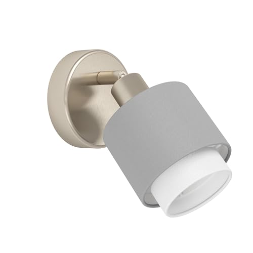 Eglo Indoor wall Light Bellizzi, wall lamp with swivelling Spotlight, wall spot Made of Textile in Silver, Grey and White, Living Room and Bedroom Lighting, E14 Socket