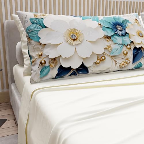 PETTI Artigiani Italiani - Cotton Sheets with Pillowcases in Digital Print, Double Bed Linen, Full Bed Set, Floral 19 cm Cream, 100% Made in Italy