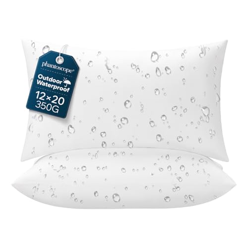 Phantoscope Outdoor Waterproof Pillow Inserts, Premium Water Resistant Patio Cushion, Square Form Throw Pillow for Outdoor, Couch, Chair 12 X 20 Inches(Pack of 2)