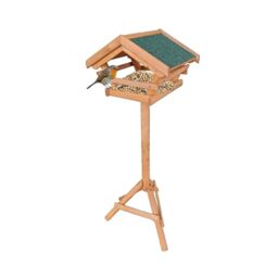 Relaxdays Bird Feeder with Stand, Weatherproof Roof, Garden & Terrace, Bird House, Natural Fir Wood, Orange