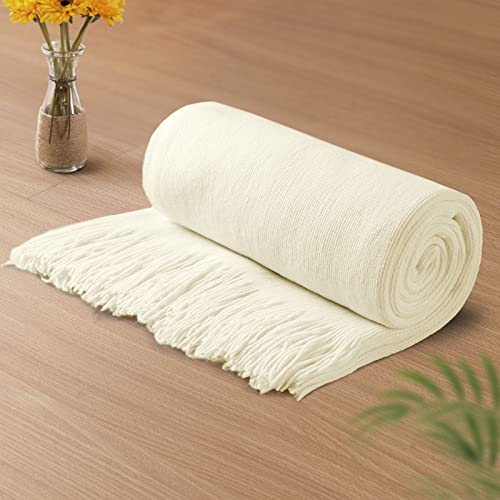 "Vonty Ivory White Knitted Blanket with Tassels Fringe 50"" x 60"", Super Soft Knit Throw Blanket, Farmhouse Decorative Lightweight Blanket for Couch, Sofa, Bed"