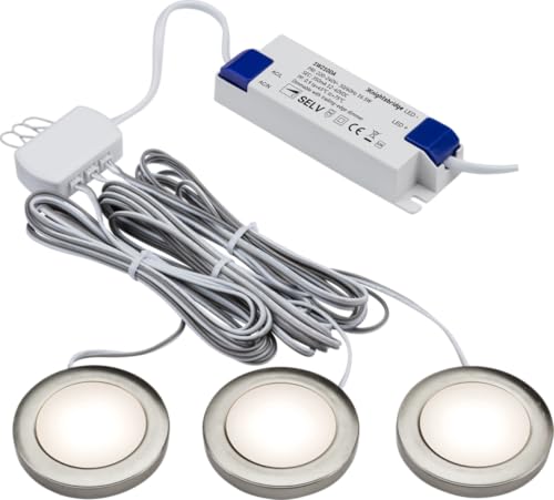 Knightsbridge Pack of 3 Warm White LED Dimmable Under Cabinet Lights in Brushed Chrome UNDKIT3BCWW