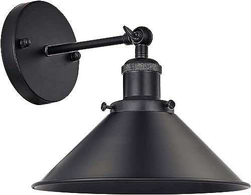 LEDSone Black Wall Light Sconce Fitting Metal Firm Wall Mount 180 Degree Adjustable Swing Arm Industrial Wall Fixtures lamp with Cone Light Shade for Livingroom, Kitchen, (1 Pack-Style 1)