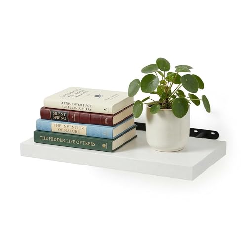 Relaxdays floating wall shelf, wood-effect & metal, books & decor, for living room, hallway, kitchen, sizes & colours