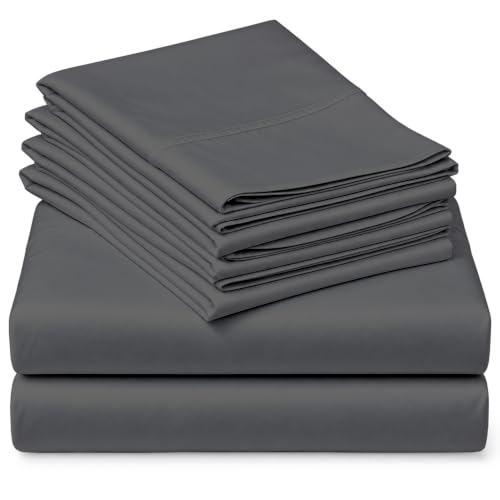 6 Piece King Sheet Set 600 Thread Count Egyptian Cotton Sheets 6 Pieces Sheets Set King Size Hotel Luxury Collection Bedding 6 PC Dark Grey Solid Fits Mattress Upto 18'' DEEP Pocket