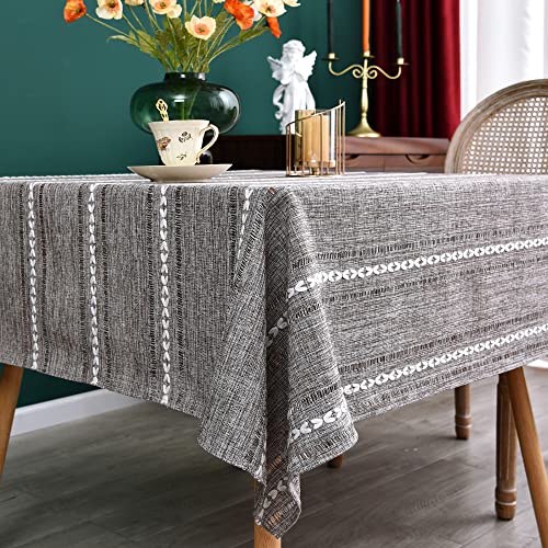NEWISHER Farmhouse Embroidered 70x70 Inch Square Tablecloth Linen Texture - Coffee Square Table Cloth, Rustic Jacquard Striped Tablecloth, Washable Dining Table Cover for Kitchen Home Decoration