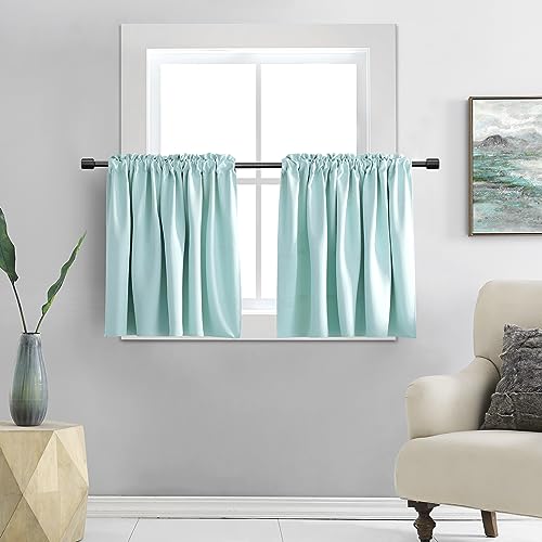 DONREN 36 Inch Length Short Curtain Tiers for Small Window - Room Darkening Thermal Insulated Window Treatment Rod Pocket Curtains(30 W x 36 L,2 Panels,Aqua)