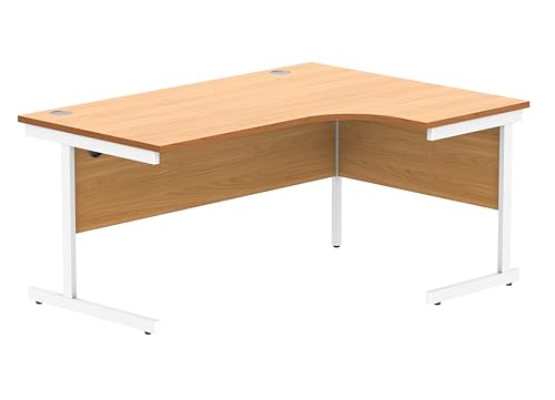 Office Hippo Essentials Right Corner Desks, Home Writing Computer Desk Office Desk For Work Place Or Home, Home Office Radial Desk With Cable Port Management, White Frame, Norwegian Beech, 160 x120cm