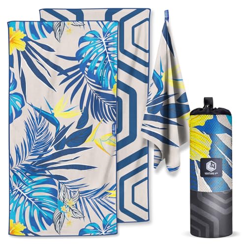 VENTURE 4TH Microfiber Beach Towel: Quick-Dry, Compact, Sand-Free, Absorbent, Sandproof and Lightweight - Perfect for Camping, Beach, and Roadtrips (Hibiscus Design - 35x78 inches)