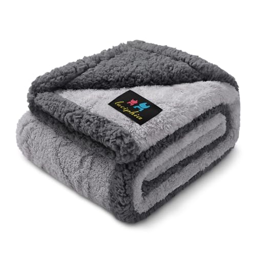 "Luciphia Waterproof Pet Blanket, Liquid Pee Proof Dog Blankets for Sofa Bed Couch, Reversible Sherpa Fleece Furniture Protector Cover for Small Medium Large Dogs Cats,Light Grey Medium???57"" x 40""???"