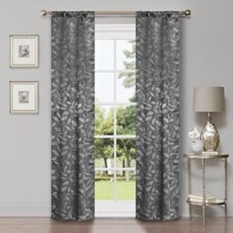 Superior Blackout Curtains, Room Darkening Window Accent for Bedroom, Sun Blocking, Thermal, Modern Bohemian Curtains, Leaves Collection, Set of 2 Panels, Rod Pocket - 26 in x 63 in, Nickel Black
