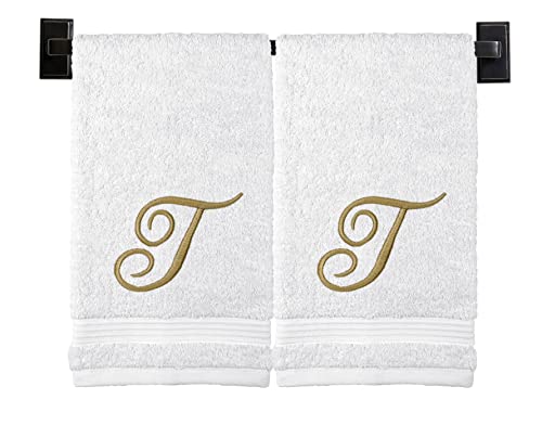 Custom Luxury Towels Monogrammed Hand Towels for Bathroom - Set of 2 - Genuine Turkish Towels - Choose Towel and Thread Color - A - Z - Monogrammed Towels with Embroidered Script Font