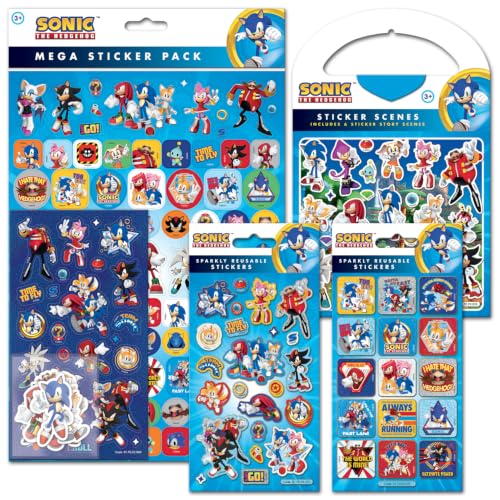 Sonic the Hedgehog Super Sticker Pack, Big Bundle, 3+ - Scrapbooking and Decoration, Reusable on Non-Porous Surfaces, Kids Age 3+, Unisex, Gift for Birthdays and Christmas
