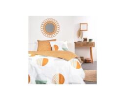 TODAY Sunshine Double Reversible Cotton Duvet Cover Set Circles Print – White/Orange – 240 x 260 cm