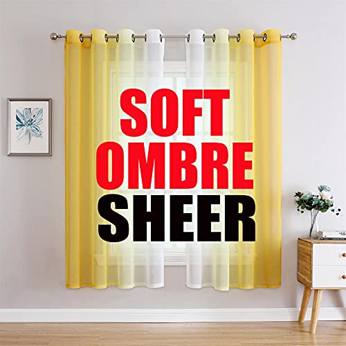 G2000 Sheer Curtains & Drapes 63 Inch Length Yellow and White Ombre for Bedroom Living Room Window - Light Filtering Grommet Panels for Patio Sliding Glass Door 2 Set
