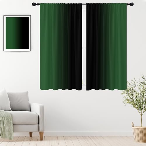 "EGLGCC Black Green Curtains, Ombre, 2 Panels, 42"" W x 63"" L, Rod Pocket - Gothic Moody Vibe, Elegant Art Aesthetic, Horror Halloween Backdrop, Two Tone Gradient Cool, Room Window Drapes"