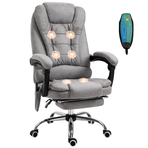 Vinsetto Ergonomic Massage Office Chair with 6-Point Vibrating & Heated Lumbar Support, Executive High Back Computer Desk Chair with Footrest, 135° Reclining, Breathable Microfiber Fabric, Grey